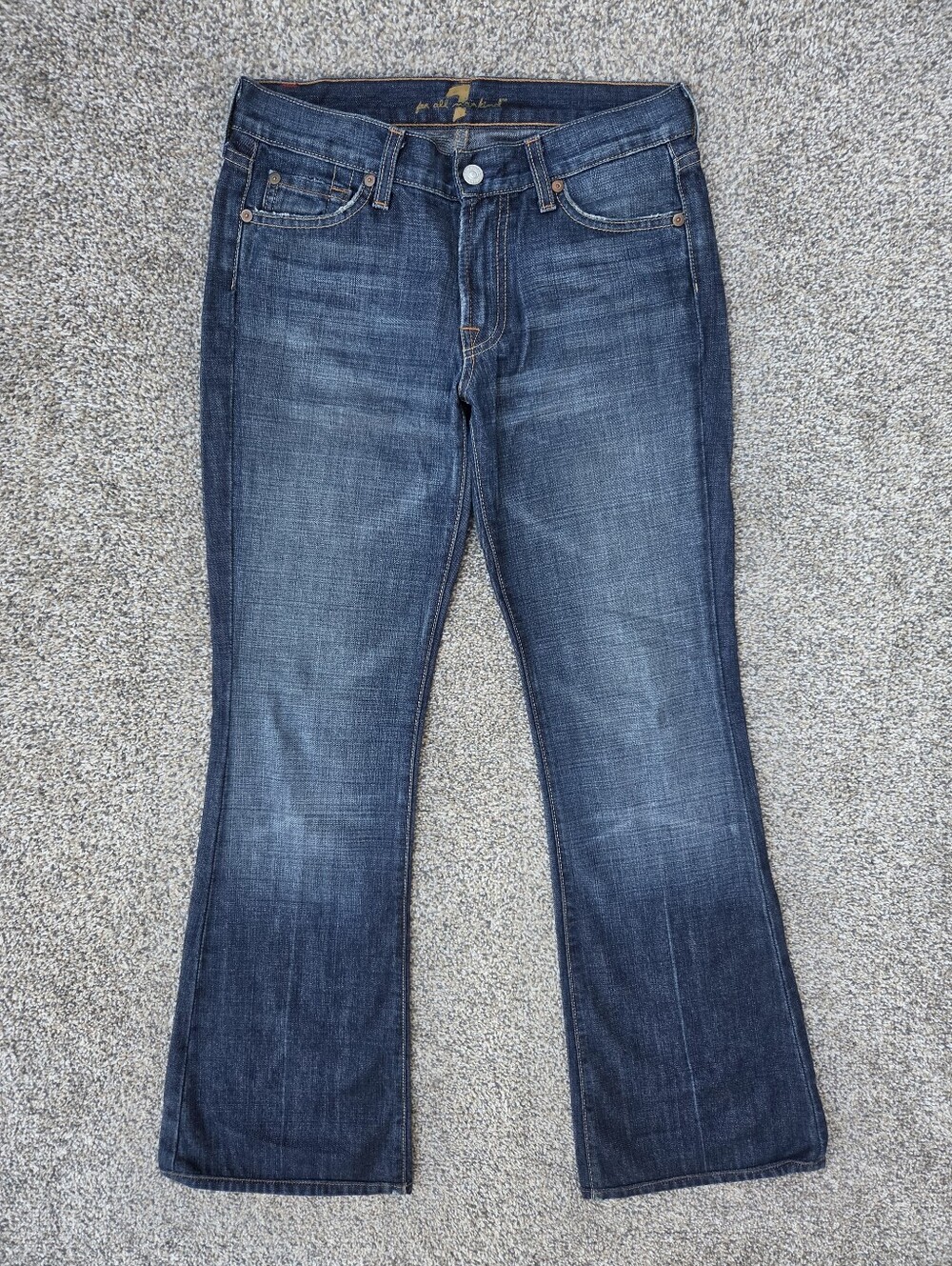 Vintage 7 For All Mankind Y2K Studded Squiggle Flare Jeans Size 27 Made In USA